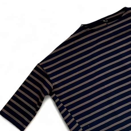 Linen ya"delave long sleeve border T-shirs"(black×brown)women's