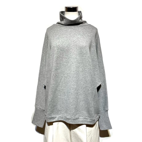 Linen ya"cotton dolman sleeve high neck"(gray)women's