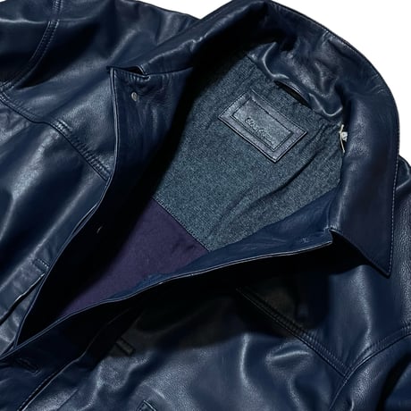 Slow Hands "sheep leather TYPE-1 trucker jacket"(navy)unisex