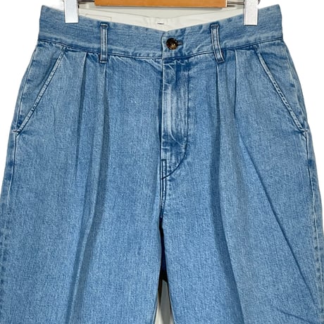 H.UNIT "denim two tuck trousers"(light indigo)unisex