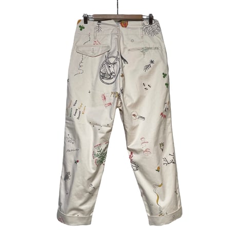 ASEEDONCLOUD"school memorial print study uniform slacks"(off white) unisex