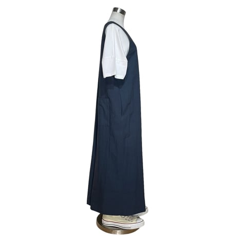 Linen ya"cotton V-neck salopette"(navy)women's