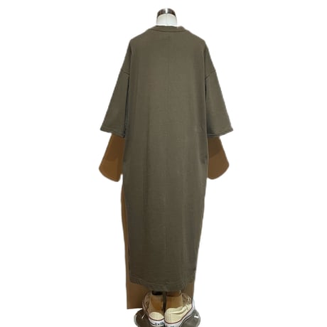 Linen ya"Half Sleeve nep T-shirs onepiece"(khaki)women' s