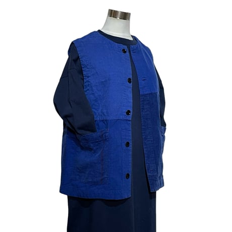 TigreBrocante"Re euro linen sheets mix open pocket vest"(群青)women's