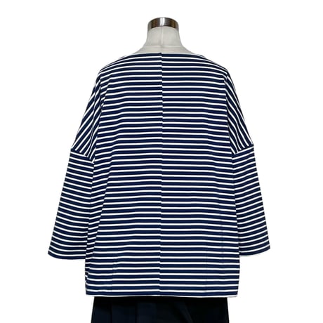Linen ya"delave long sleeve border T-shirs narrow width"(navy×white)women's