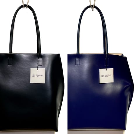 Courtney orla "slope tote w shoulder handle" PVC×LEATHER (navy×ivory)
