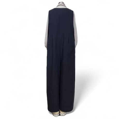 Linen ya"front zip salopette"(navy)women's