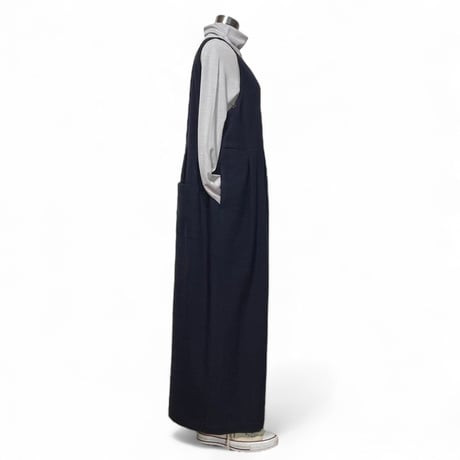 Linen ya"front zip salopette"(navy)women's