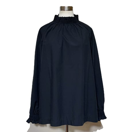 TigreBrocante"cotton typewriter shirring blouse"(black)women's