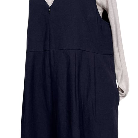 Linen ya"front zip salopette"(navy)women's