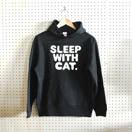 SLEEP WITH CAT.(猫と寝ろ)フーディー:ブラック