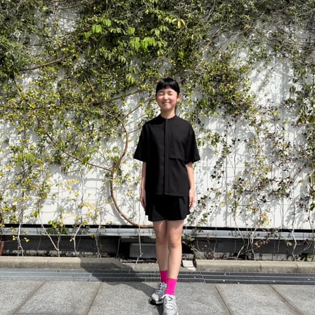 【別注】MOUN TEN. /polyester canapa pocket  s/s shirt  MS19-1444  black  110.125.140.0.1