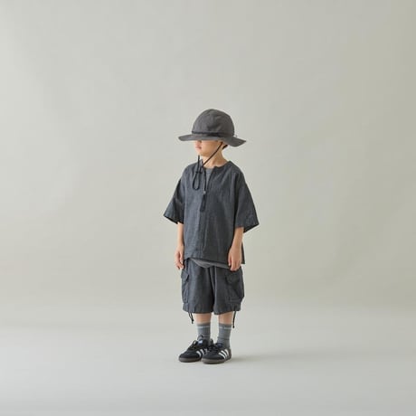 MOUN TEN. / herringbone denim half zip shirt  MS43-1917  slategray  125.140.0(155).1(adult).2(adult)