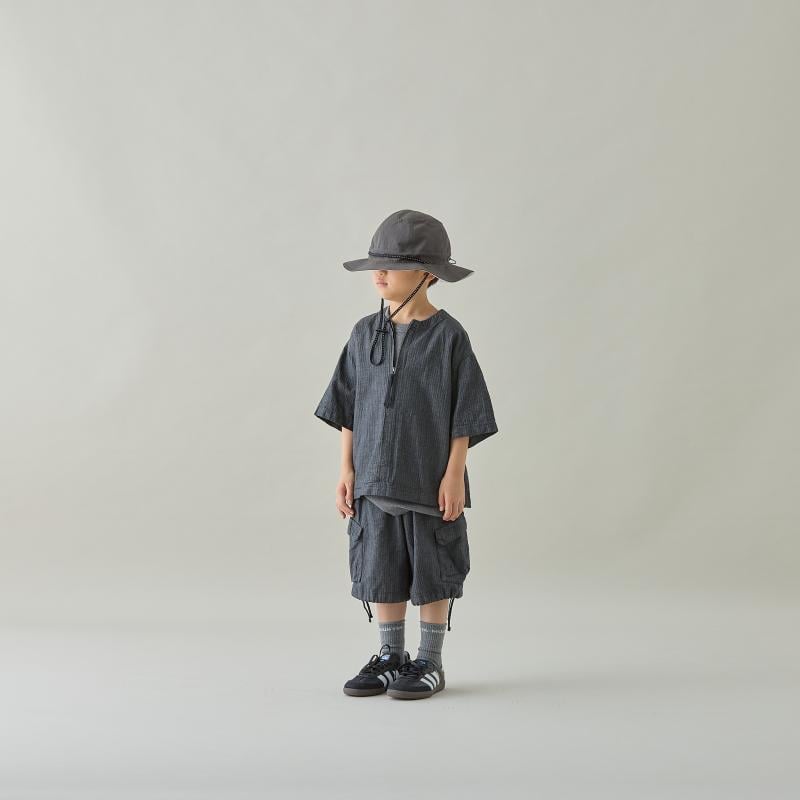 MOUN TEN. / herringbone denim half zip shirt M