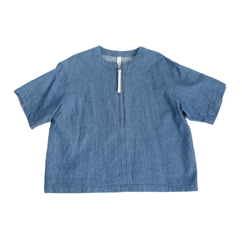 MOUN TEN. / herringbone denim half zip shirt M