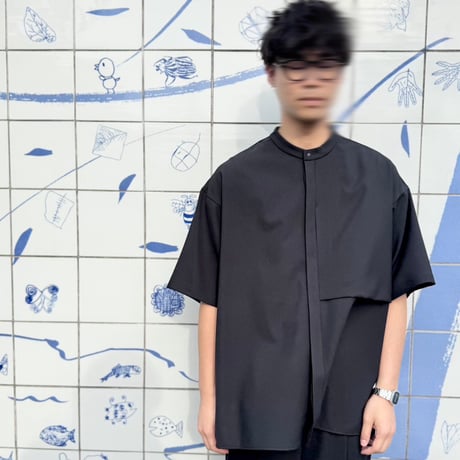 【別注】MOUN TEN. /polyester canapa pocket  s/s shirt  MS19-1444  black  110.125.140.0.1