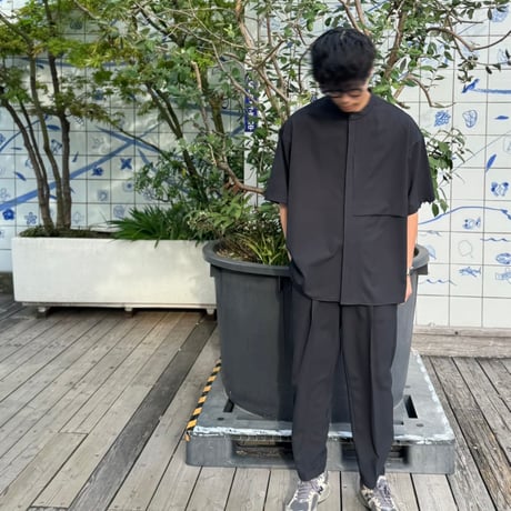 【別注】MOUN TEN. /polyester canapa pocket  s/s shirt  MS19-1444  black  110.125.140.0.1