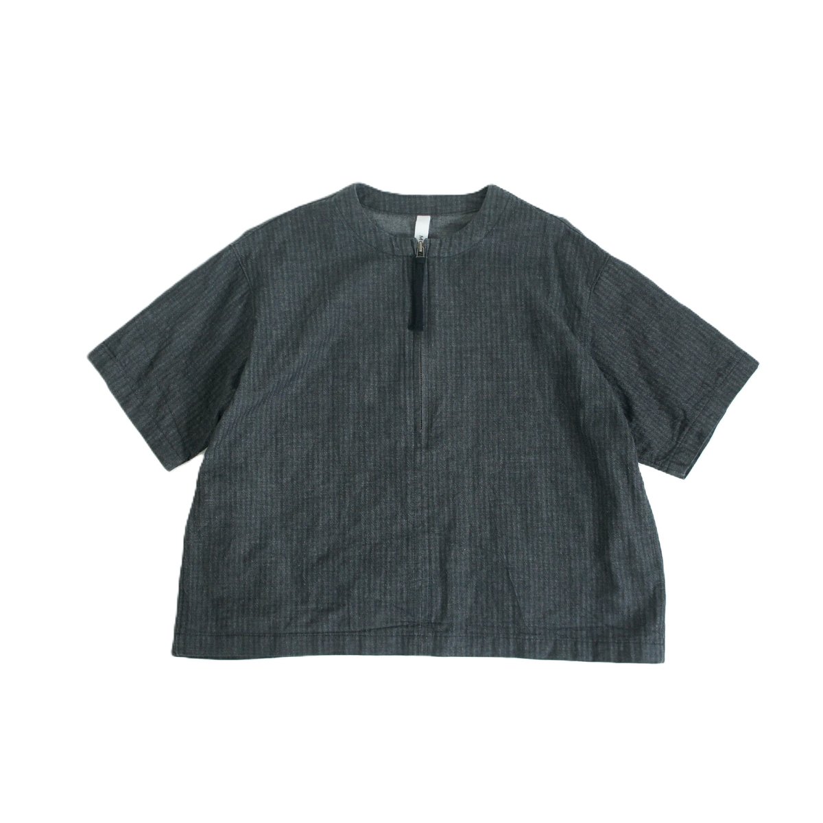 MOUN TEN. / herringbone denim half zip shirt M