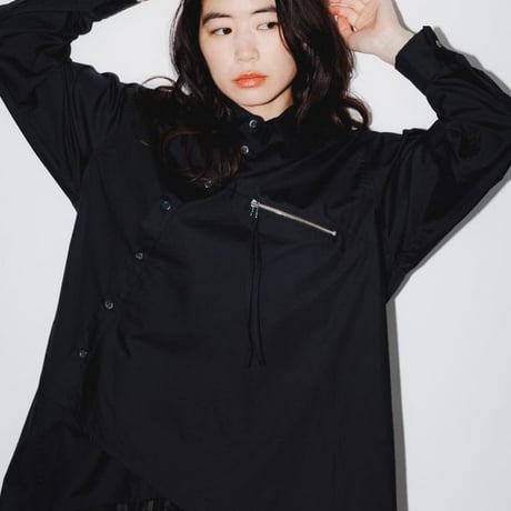 nunuforme /  アシンメトリー ジップシャツ 06-nf25-526-035  Black  S.M .L .XL.1(155).2(163)