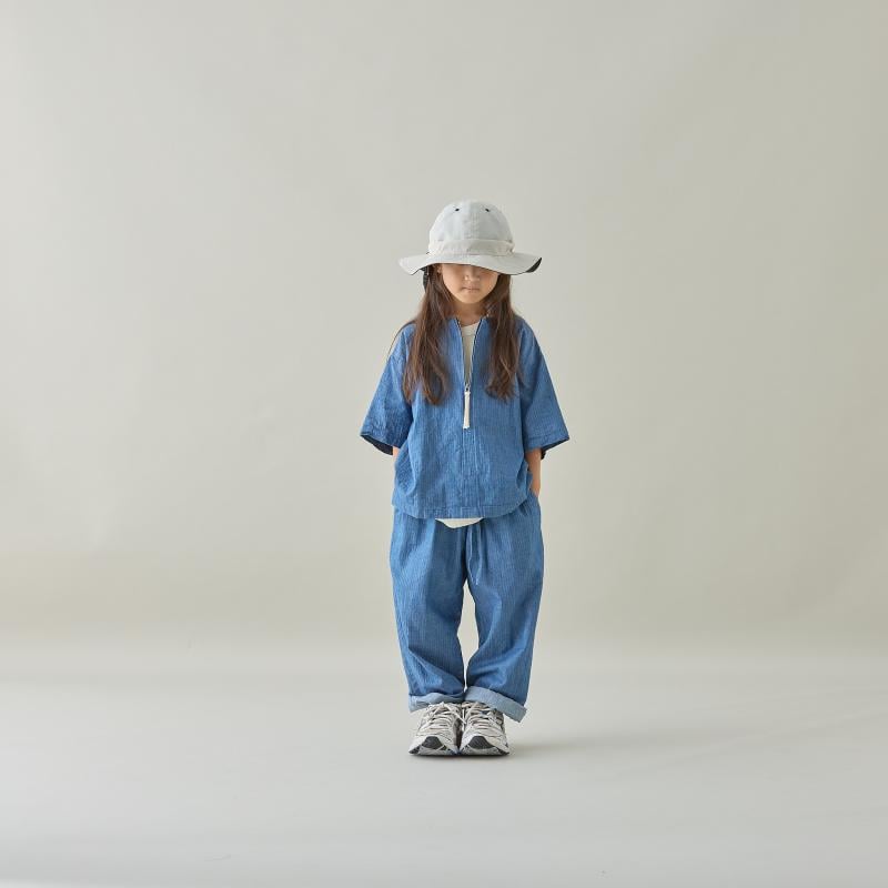 MOUN TEN. / herringbone denim half zip shirt M