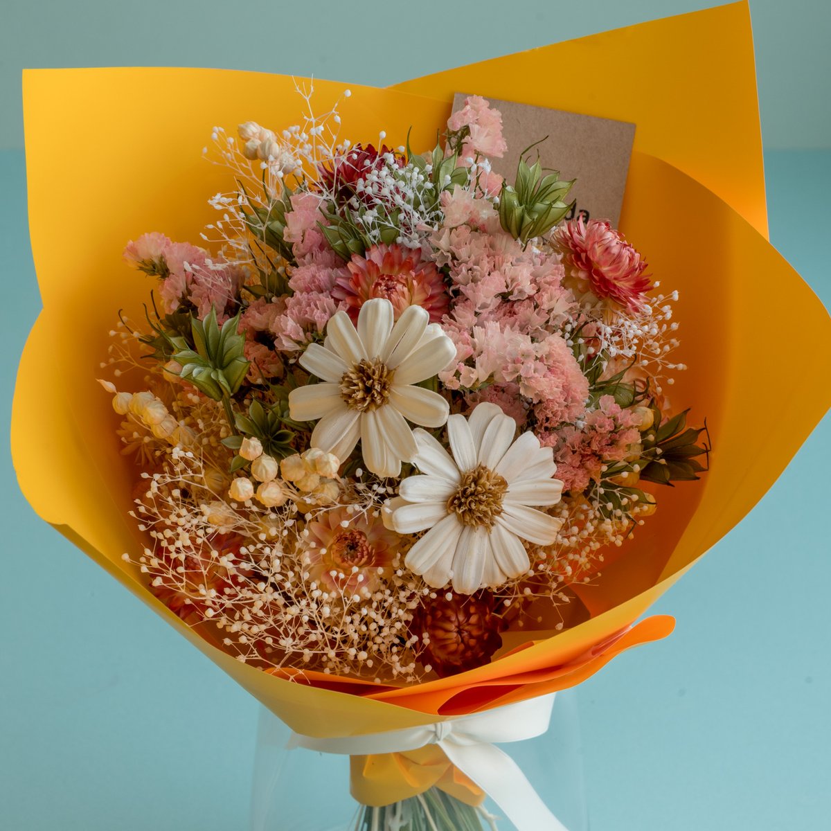ビタミンカラーのドライフラワー花瓶花束 | ドライフラワーと、うつわ
