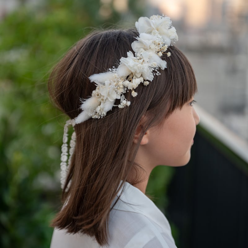 記念日を彩るドライフラワーの花かんむり〜mimosa kids〜 ☆受注製作☆記念日を彩るドライフラワーの花かんむりwhite