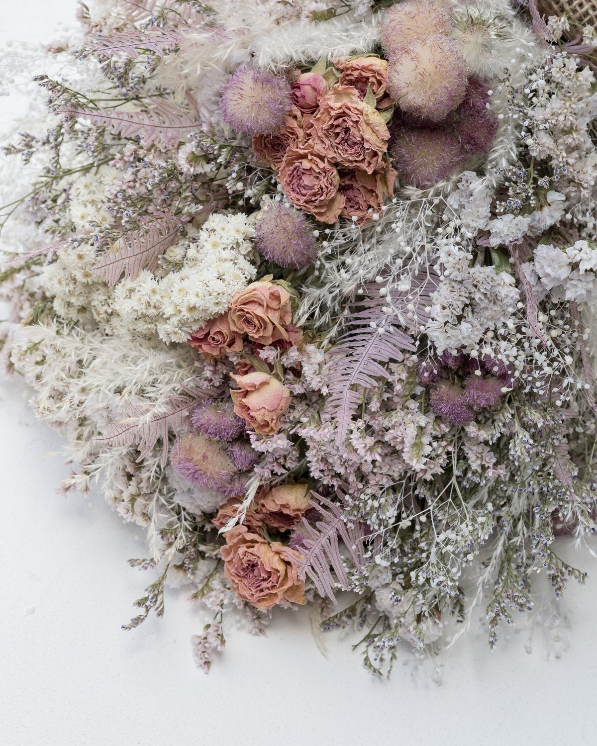 キュートなピンクのドライフラワータペストリー　横長スワッグ キュートなピンクのドライフラワータペストリー 横長スワッグ キュート