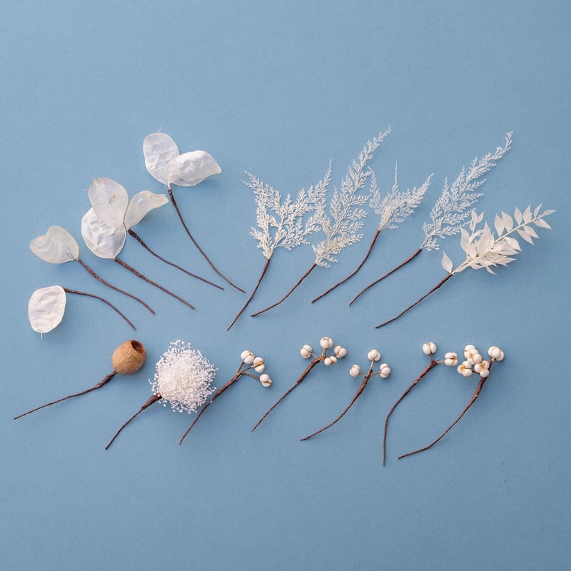 ドライフラワー髪飾り】ルナリアとレースファーンのホワイトト