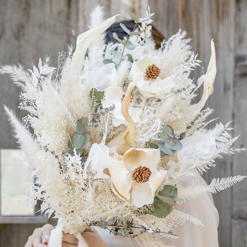 大人可愛い★ ドライ＆プリザーブドフラワー ブーケ 上品ホワイトブーケセット 大人可愛い☆ ドライ＆プリザーブドフラワー ブーケ 上品
