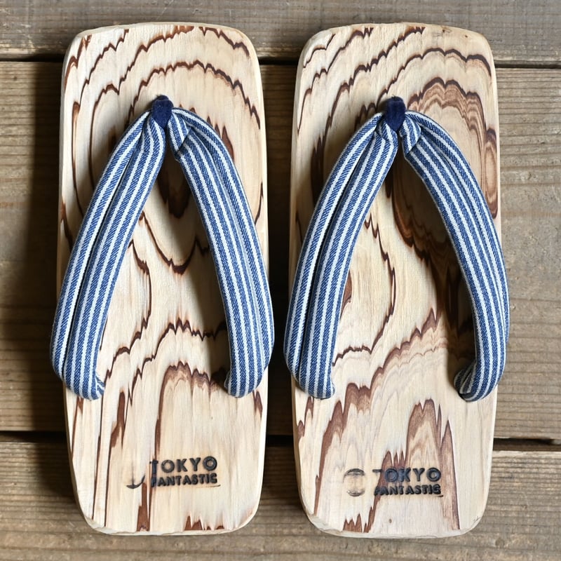 四角・縦縞デニム 特大サイズ（28-29cm）】TOKYO FANTASTIC 日田下駄 