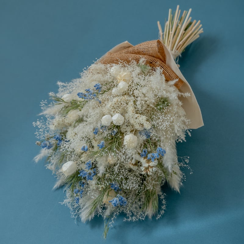 Natural＊デルフィニウムとホワイトリース＊ドライフラワーリース