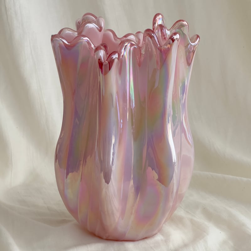 ヴィンテージBOHEMIA GLASS ピンクガラス一点もの ビンテージ花瓶 ※一点もの | ドライフラワーと、うつわと暮らし。TOKYO
