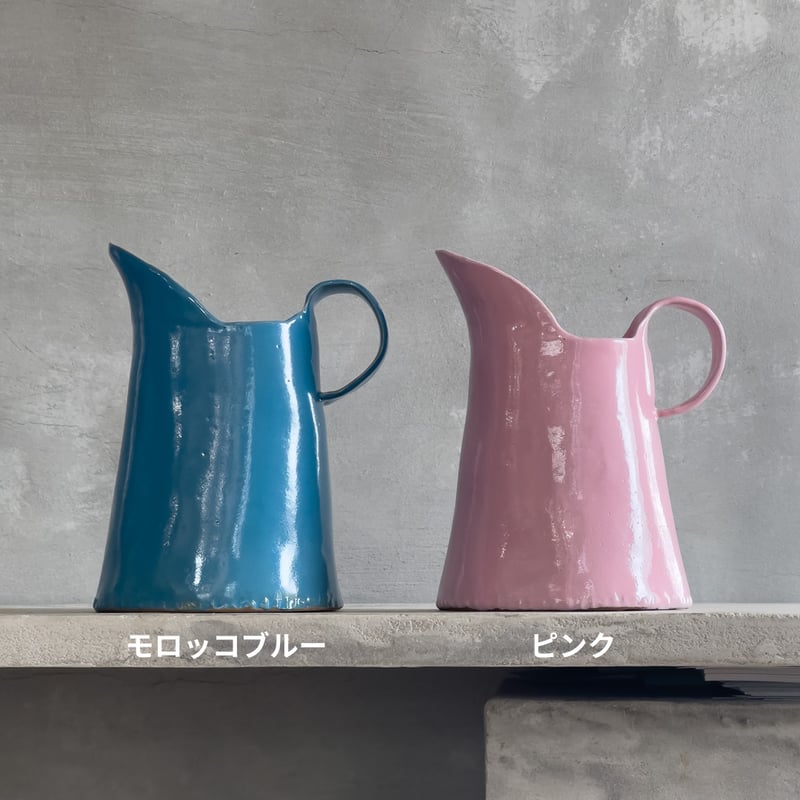 ピッチャー・大（モロッコブルー・ピンク）【teto ceramics/石井啓一