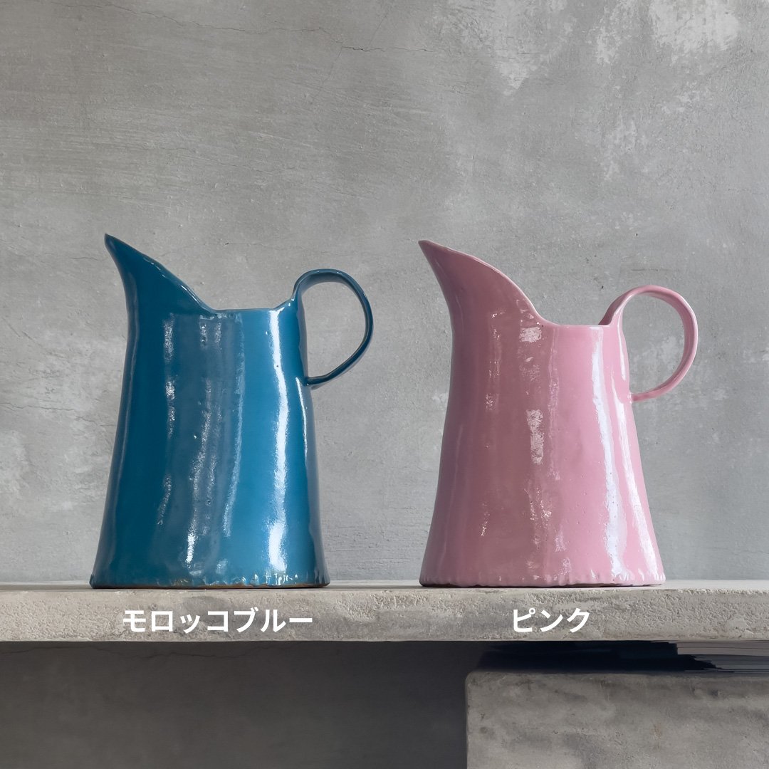 ピッチャー・大（モロッコブルー・ピンク）【teto ceramics/石井啓一
