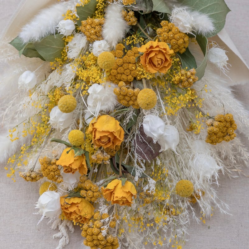 プロテアニオベとスターチスの　ナチュラル春色スワッグ・ブーケ (36㎝) プロテアニオベとスターチスの ナチュラル春色スワッグ・ブーケ (36㎝)