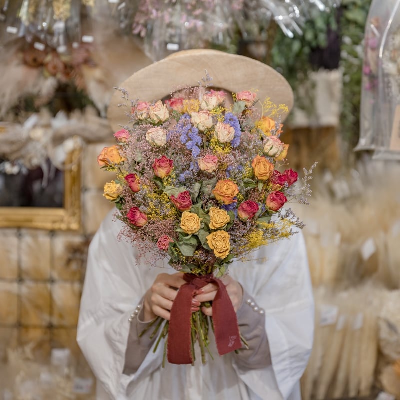 ドライフラワー スワッグ 2色オレンジバラ パンパスグラス30 cm