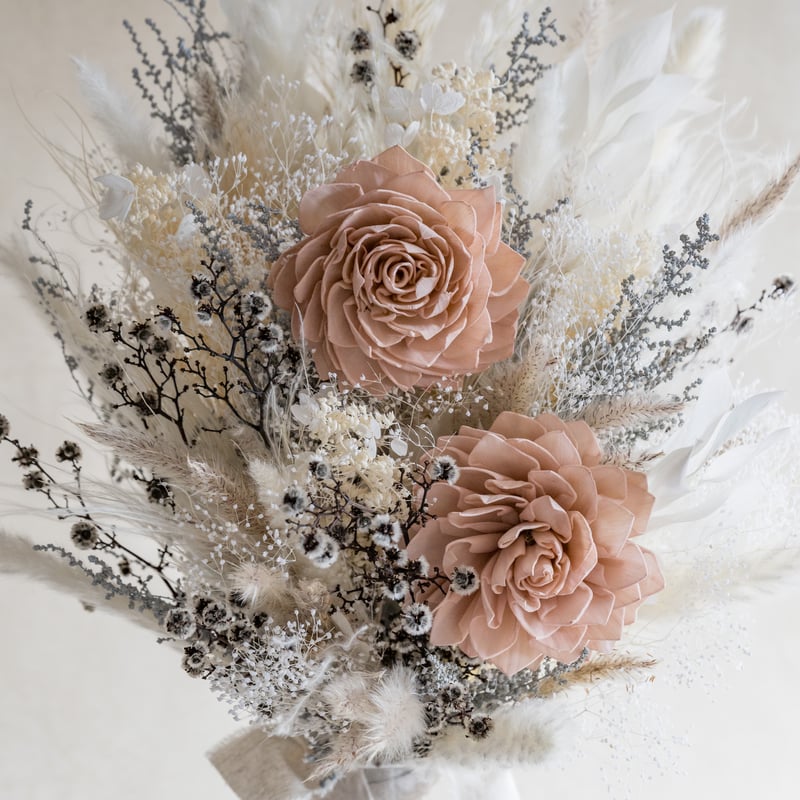 大きなダリアのドライフラワー花瓶花束【パンパスグラス入り