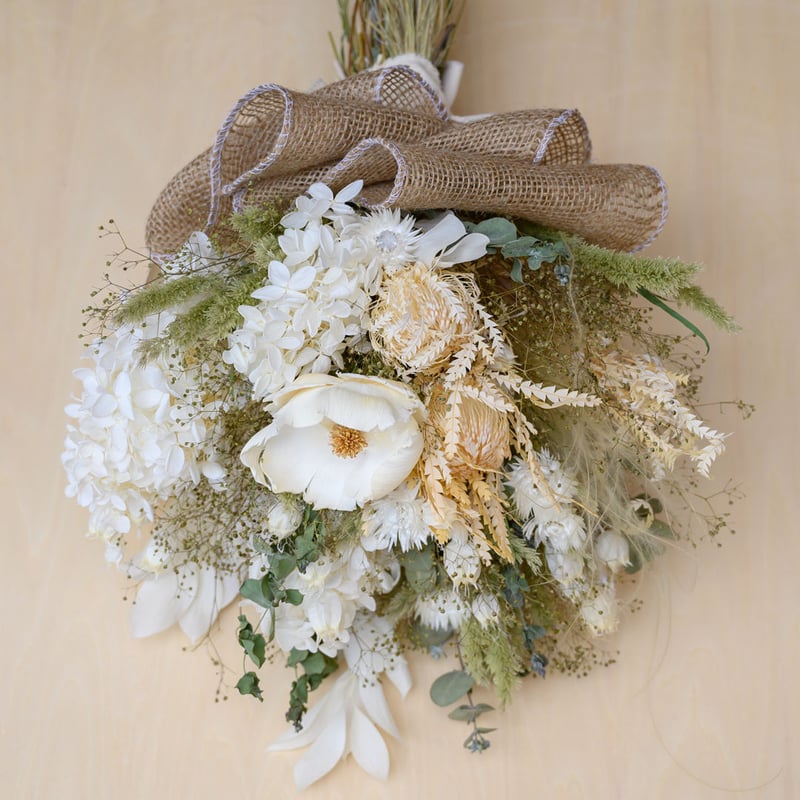 ホワイトグリーンな、ドライフラワースワッグ。 | ドライ