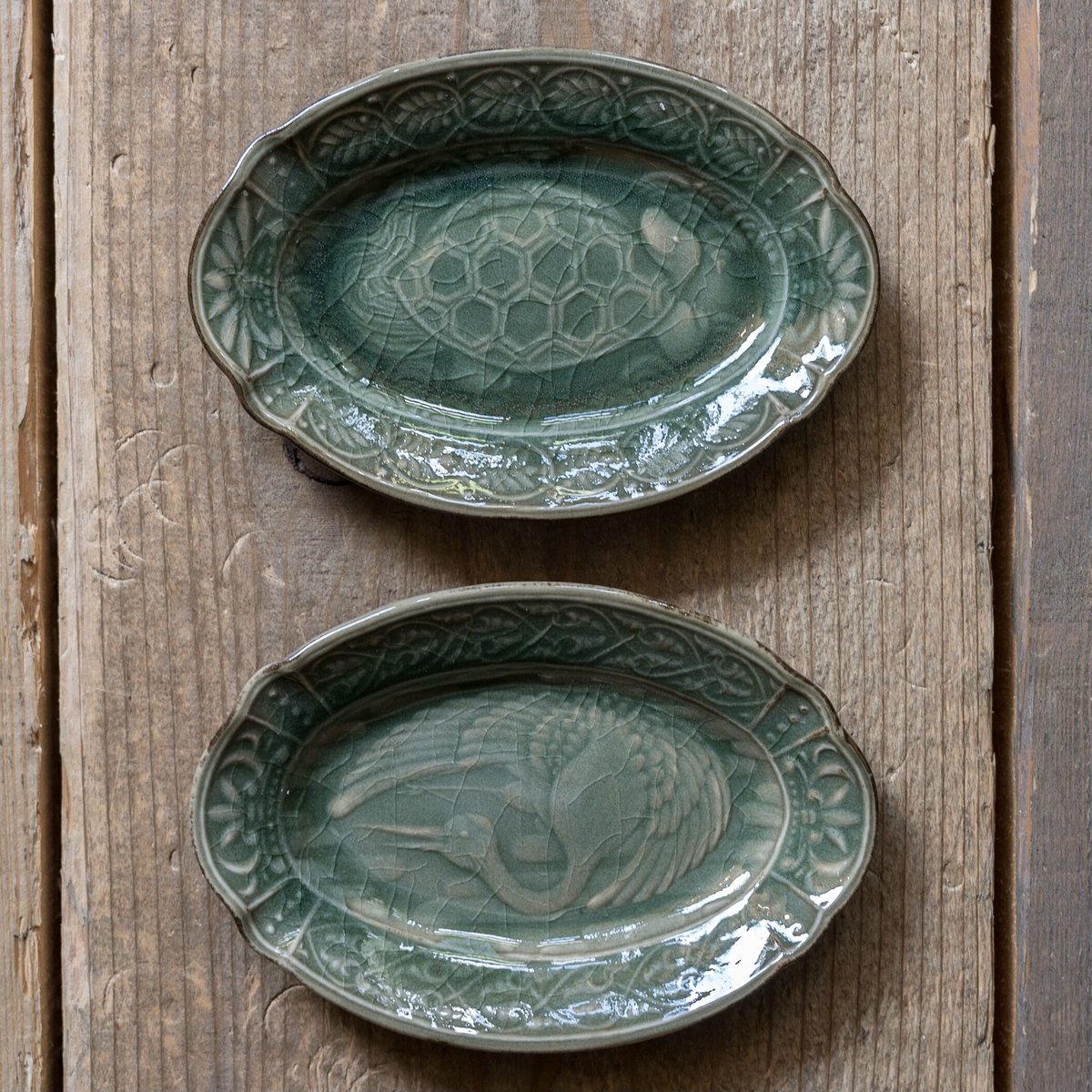 陽刻 オーバル皿SS（亀・鶴）【SUIYO】 | ドライフラワーと、うつわと