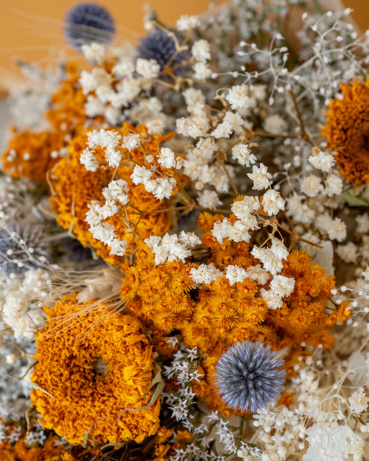 スモークツリーとルリタマアザミ、エリンジウムのナチュラルスワッグ