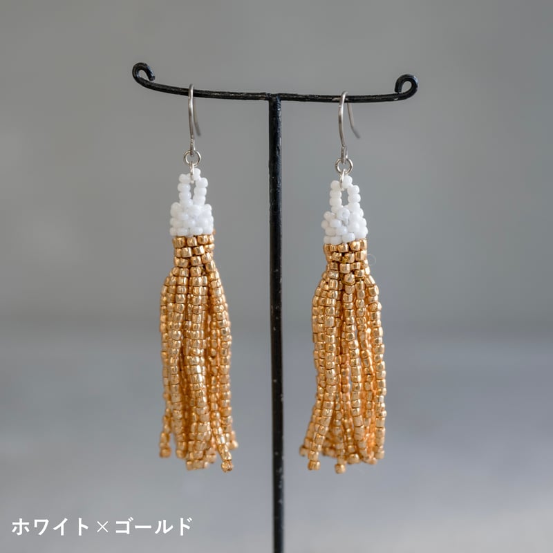 フリンジビーズピアス【ai】※一点もの | ドライフラワーと、うつわと