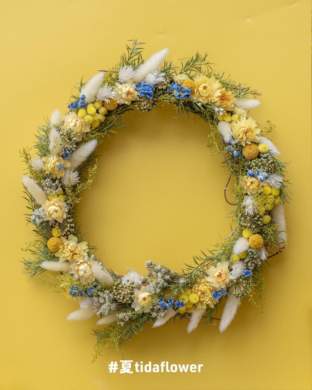 一点限り】ブルーイエロー爽やかドライフラワーリース（early summer
