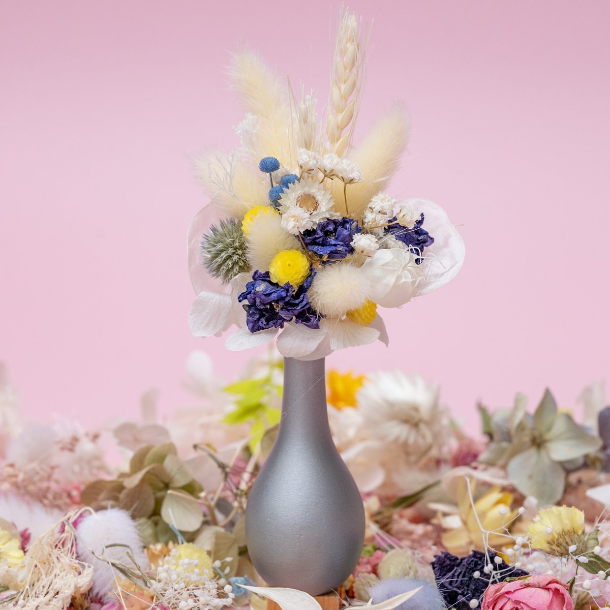 手のひらサイズの寄り添うドライフラワー花束&ミニ花瓶セット | ドライ