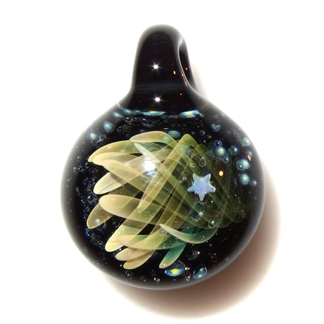 玉響glass】オパール入り翠風ペンダント ポリシリケイトガラス 一品物