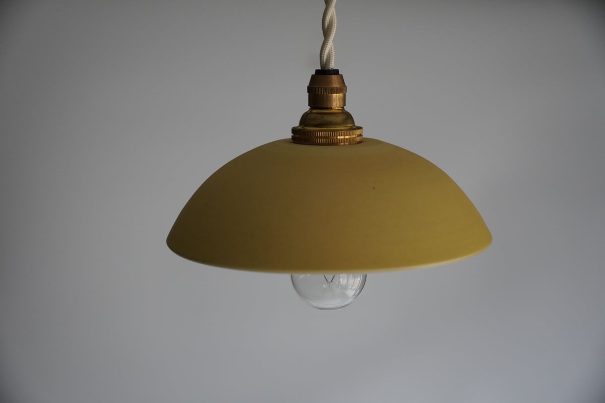 ランプシェード   美品 陶製ランプ【 丸型 黄x白 】 | COCOROSTORE