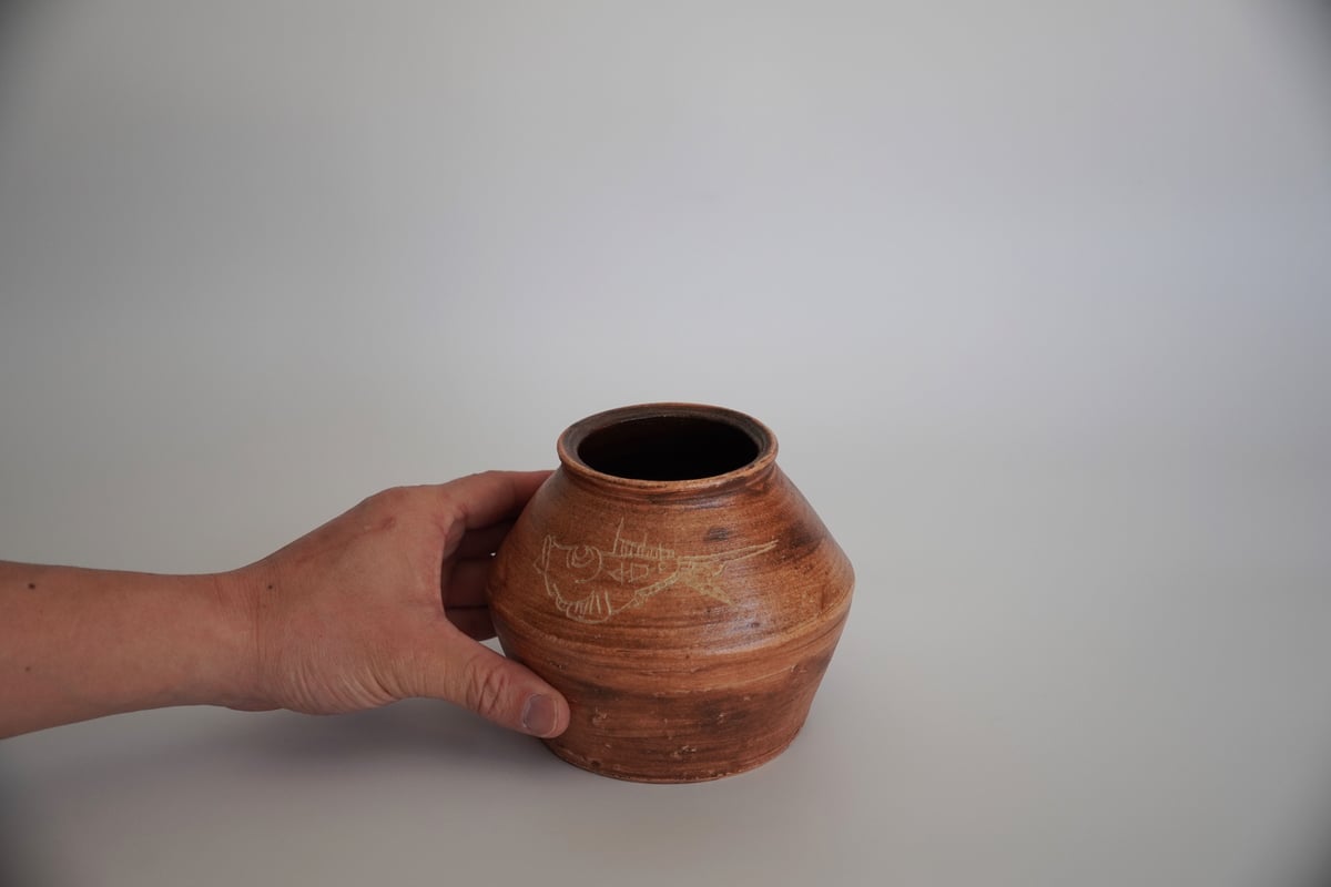 花瓶□掛け花活け うずくまる 又郎助 花器 信楽焼 えくぼ 時代物 骨董品□