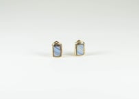 Czech glass brass S earring 【marble blue white】