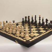 N119   I.Big 53ｃｍチェスセット　チェス盤チェス駒セット　Poland bigwood chess ♡