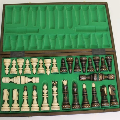 N119   I.Big 53ｃｍチェスセット　チェス盤チェス駒セット　Poland bigwood chess ♡