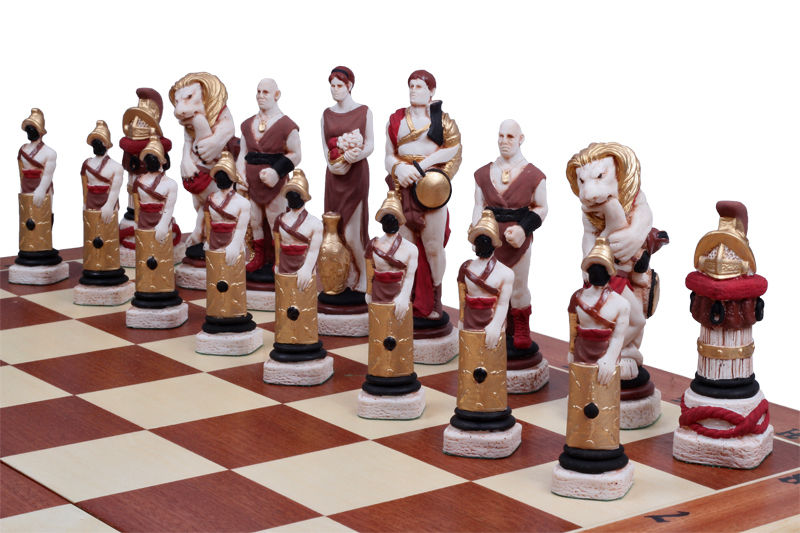 CH156 58cm木製チェス盤と石製チェス駒セット SPARTACUS chess set